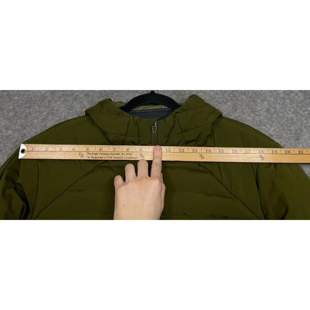 Lululemon Down For It All Hoodie Jacket Mens L Green Hooded Quilted Puffer Zip